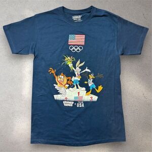 Looney Tunes x Team USA Olympics T-Shirt Mens Medium Navy Blue Bugs Bunny Daffy